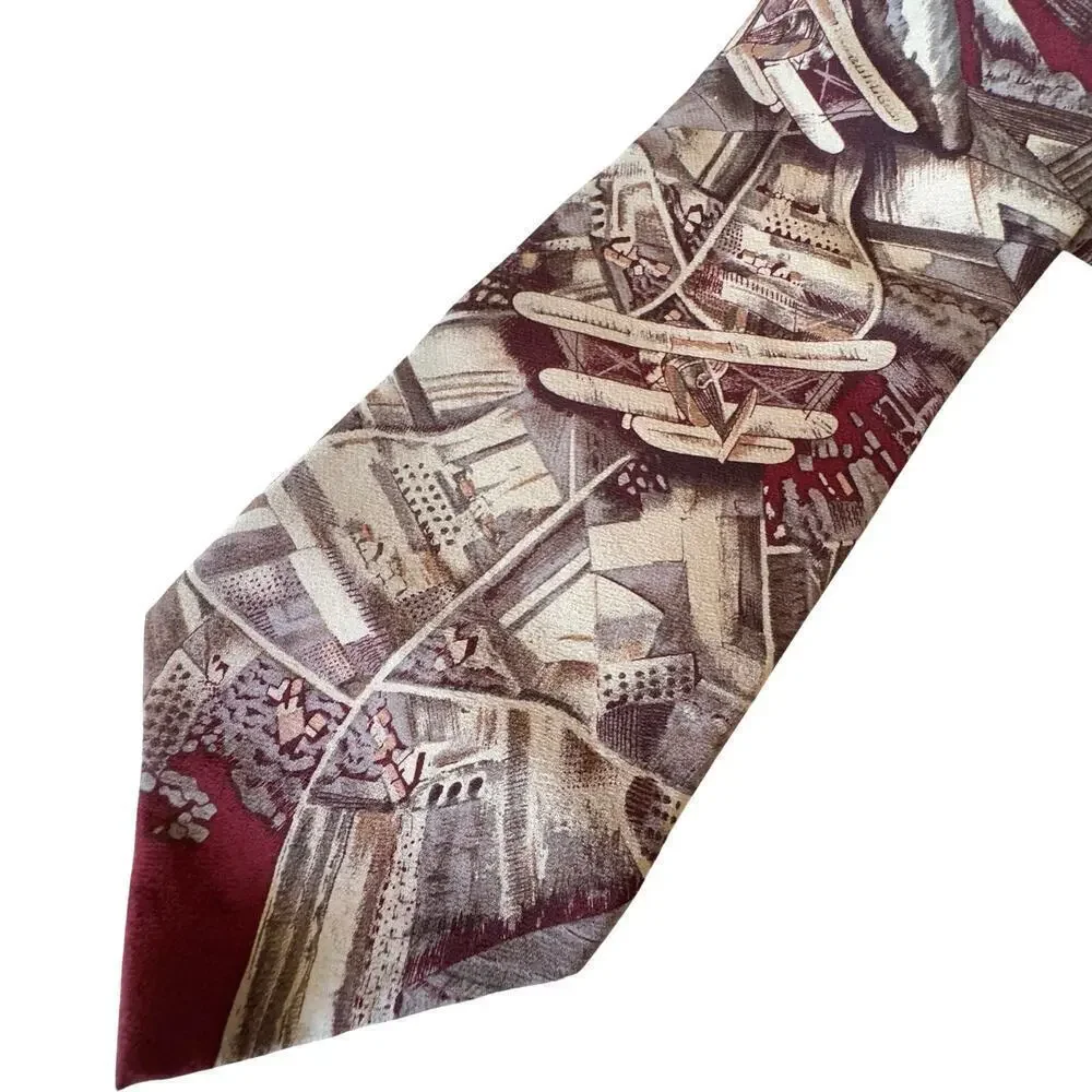 Vintage Burgundy Brown Biplane Airplane Men’s Tie Museum of Fine Arts Boston